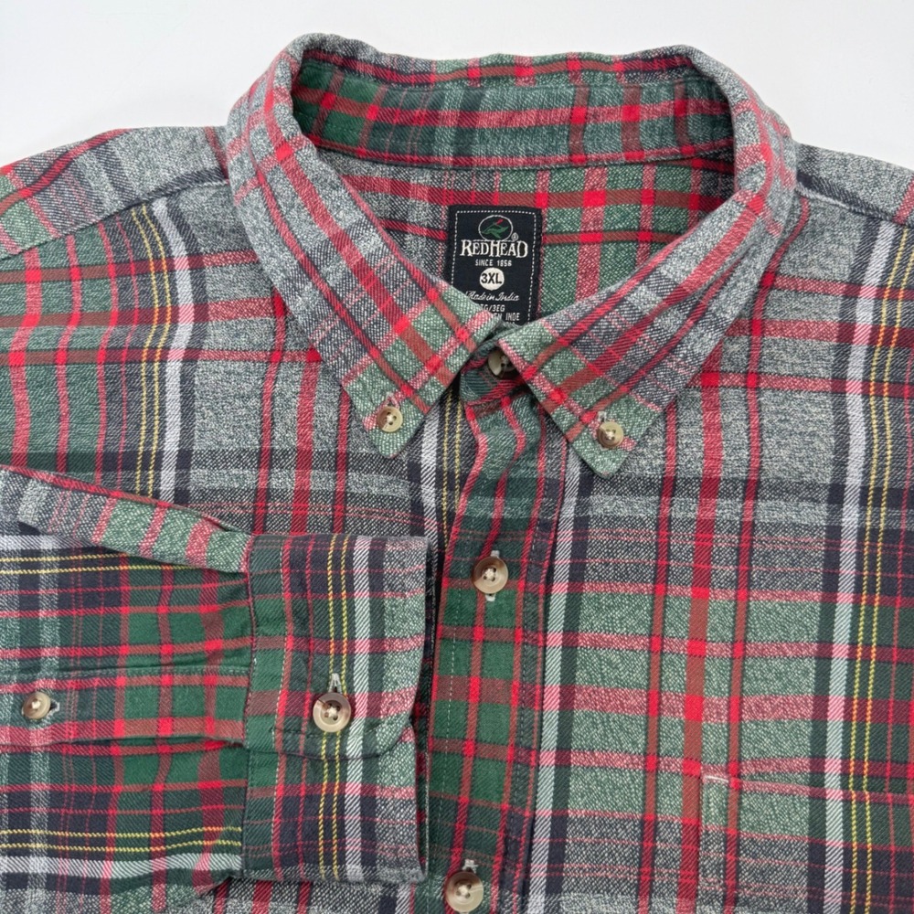 RedHead Flannel Shirt Mens 3XL Red Green Plaid Cotton Button Down Long Sleeve